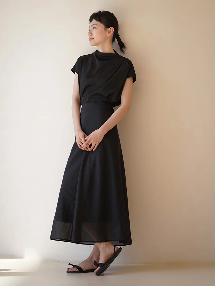 

Ele Deconstructed Sle Slimming ort Sve irts Cool Thin Chiffon Anti-Wrinkle Dync Pleating Women's Faion