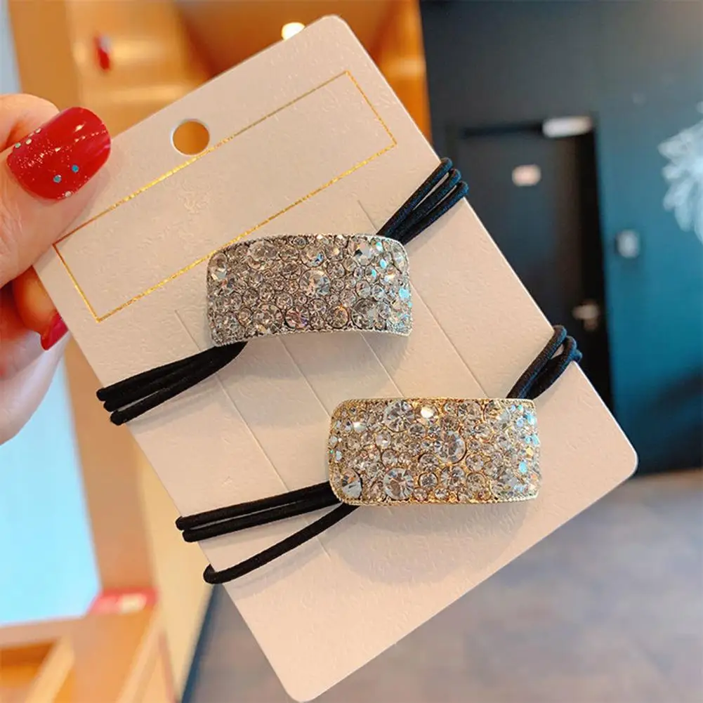 2Pcs Hair Ties Shiny Rhinestone Decor Elastic HairRope Ponytail Holder Sparkling Bling Hair Rope Hair Accessories