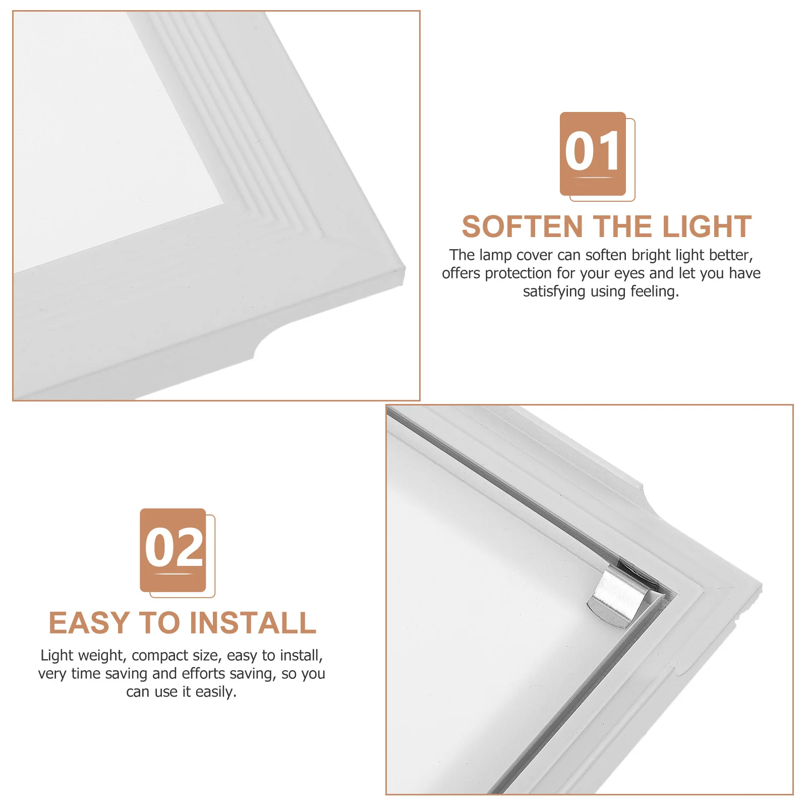 

Square Aluminum Acrylic Ceiling Light Cover Easy Install Wear Resistant for Bedroom Living Room Study Recessed Light Fixture