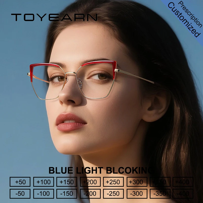 

TOYEARN элегантные очки для чтения «кошачий глаз» для женщин, настраиваемые компьютерные оптические очки по рецепту, оправа для близорукости и дальнозоркости