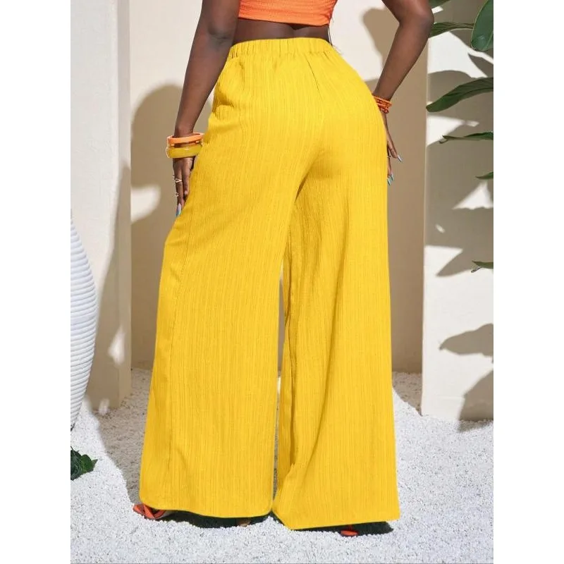 Pantalones de pierna ancha de Color sólido para mujer de talla grande 1XL-5XL, pantalones cómodos informales para uso diario, parte inferior para mujer