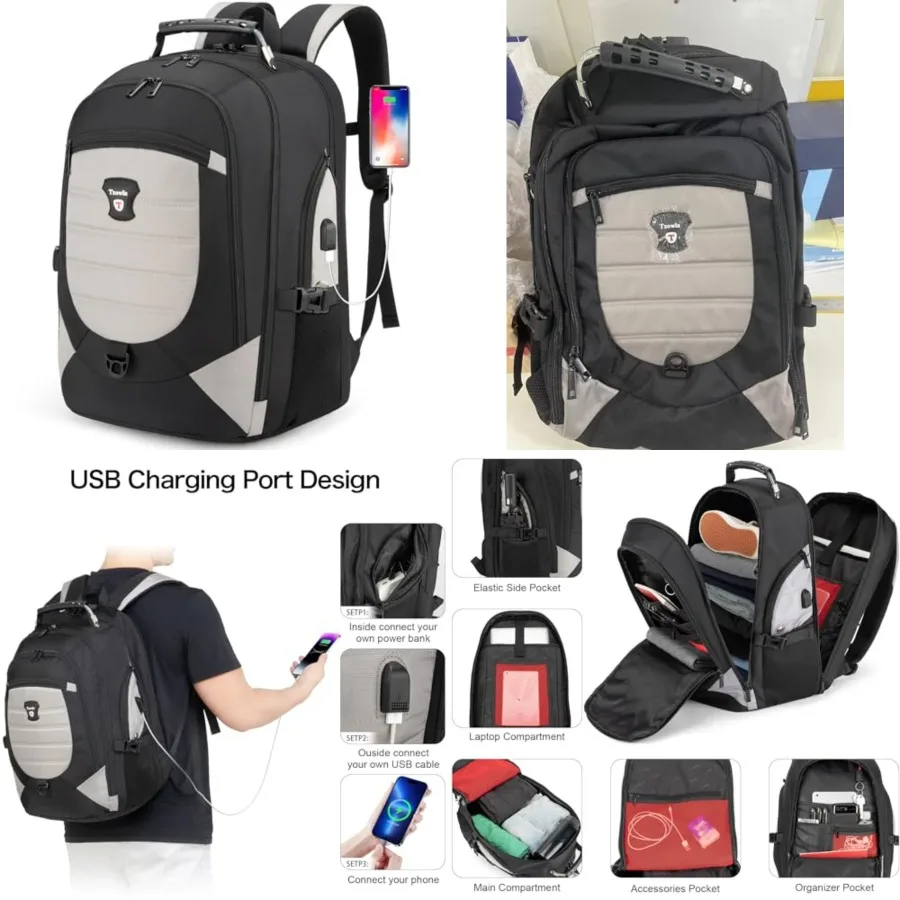 

Travel Laptop Backpack for MenandWomen, 17.3" Computer Water Resistant Anti Theft TSA Friendly Backpacks with Lock and USB Char