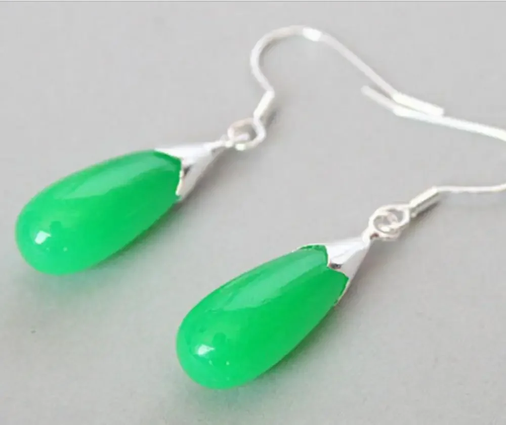 

Silver Hook Green Natural jade Teardrop Eardrop Earrings 1 1/2"