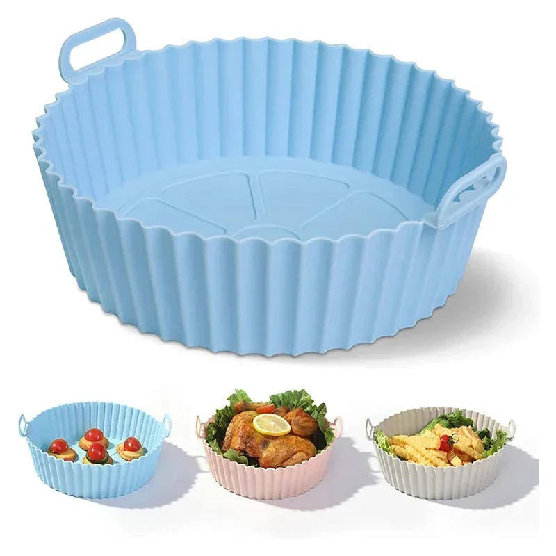 Silicone Air Fryers Oven Baking Tray Pizza Fried Chicken Airfryer Silicone Basket Reusable Airfryer Pan Liner Accessories