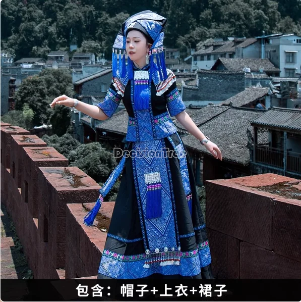 2024 zhuang minoría mujeres festival formal hanfu chino característico bordado perforamnce prenda tradicional elegante hanfu