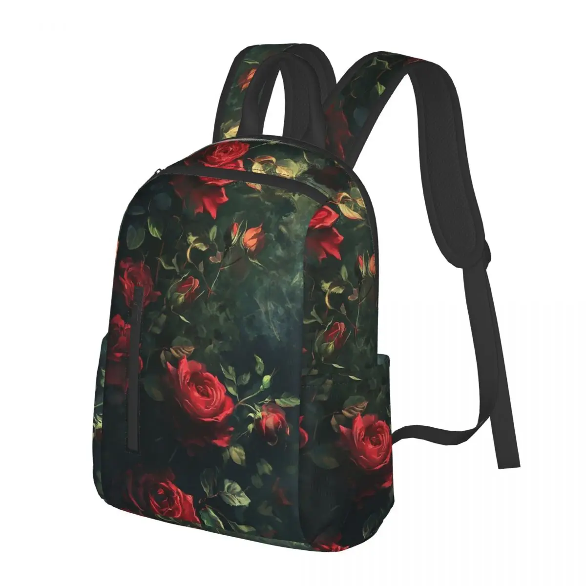 

Realistic Red Rose In Dark Pattern Student Backpack School Bag Hiking Travel Daypack for Men Women Bookbag Shoulder Bags