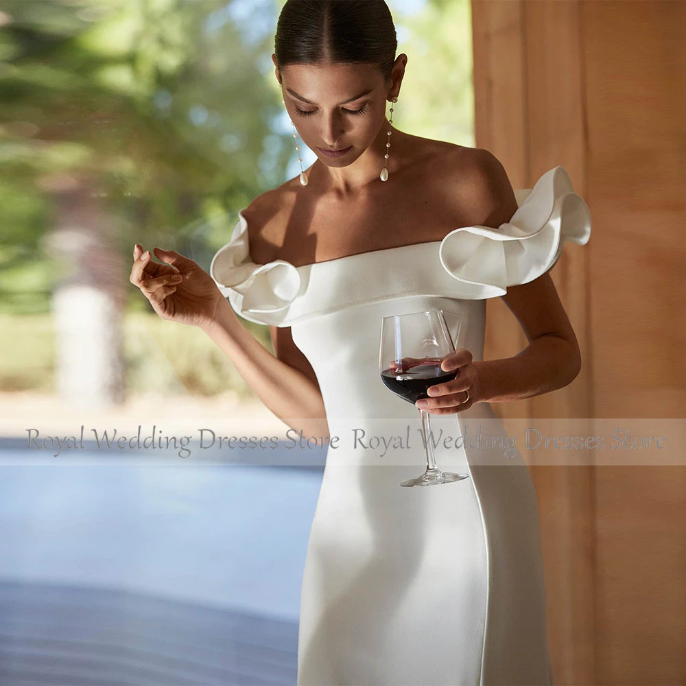 Vestido de novia elegante de color marfil, vestidos de novia con hombros descubiertos de sirena para mujer, vestidos de novia largos y sencillos para novia 2025