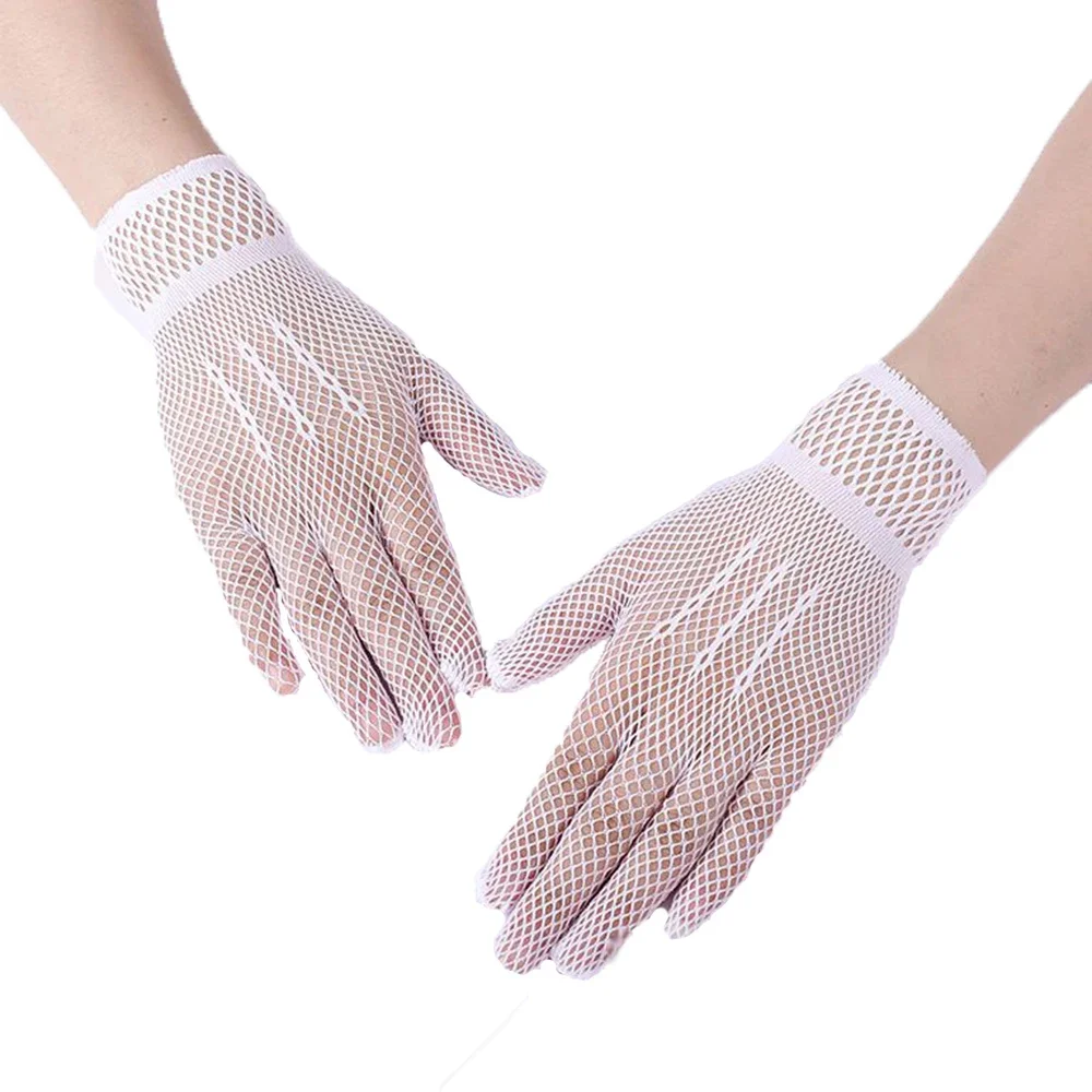 Mesh Lace Gloves for Women, Driving Mittens,Black,White,Tulle,Prom Party,Wedding,Bride,Costume Accessory,Ladies