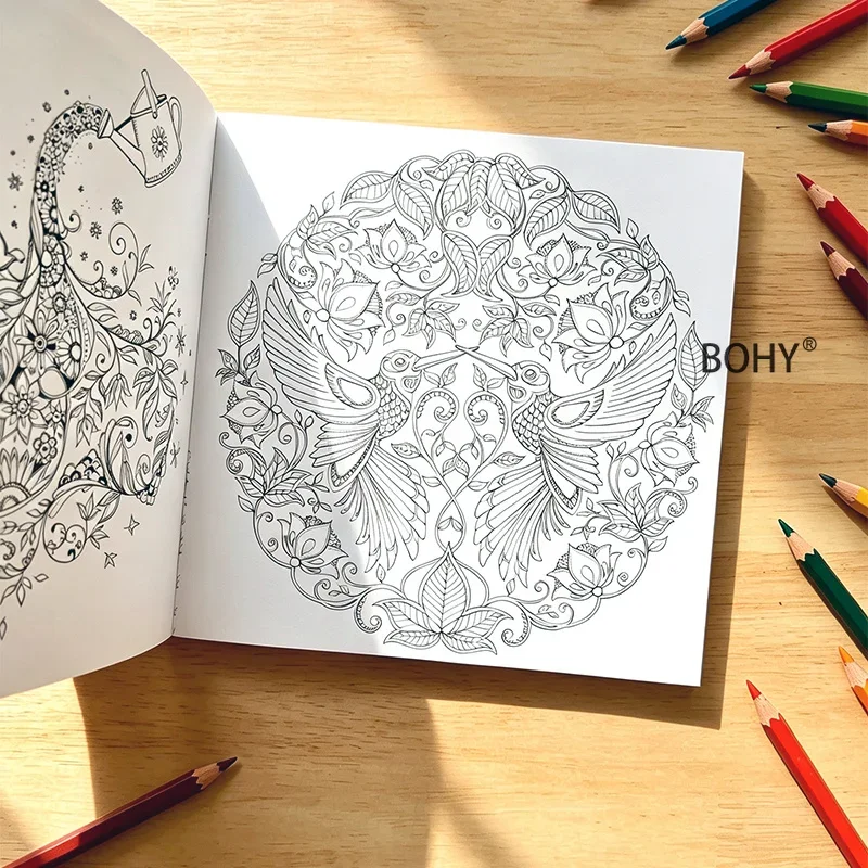 1 Adult Decompression Coloring Picture Book of Plant Mandala, 24 High-definition Pages, Peaceful Entertainment Before Bedtime