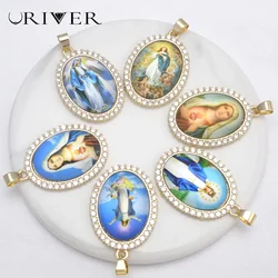 LJRIVER 1 Pcs Sacred Catholic Virgin Mary Amulet Pendant DIY Jewelry Material Madonnina Holy Family St Joseph Zircon Accessorie