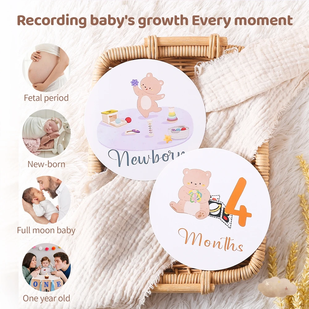 12pc Baby Mileage Piece Baby Photo Photography Accessories Newborn Birthday Gifts Souvenir Cute Bear Print Growth Commemoration