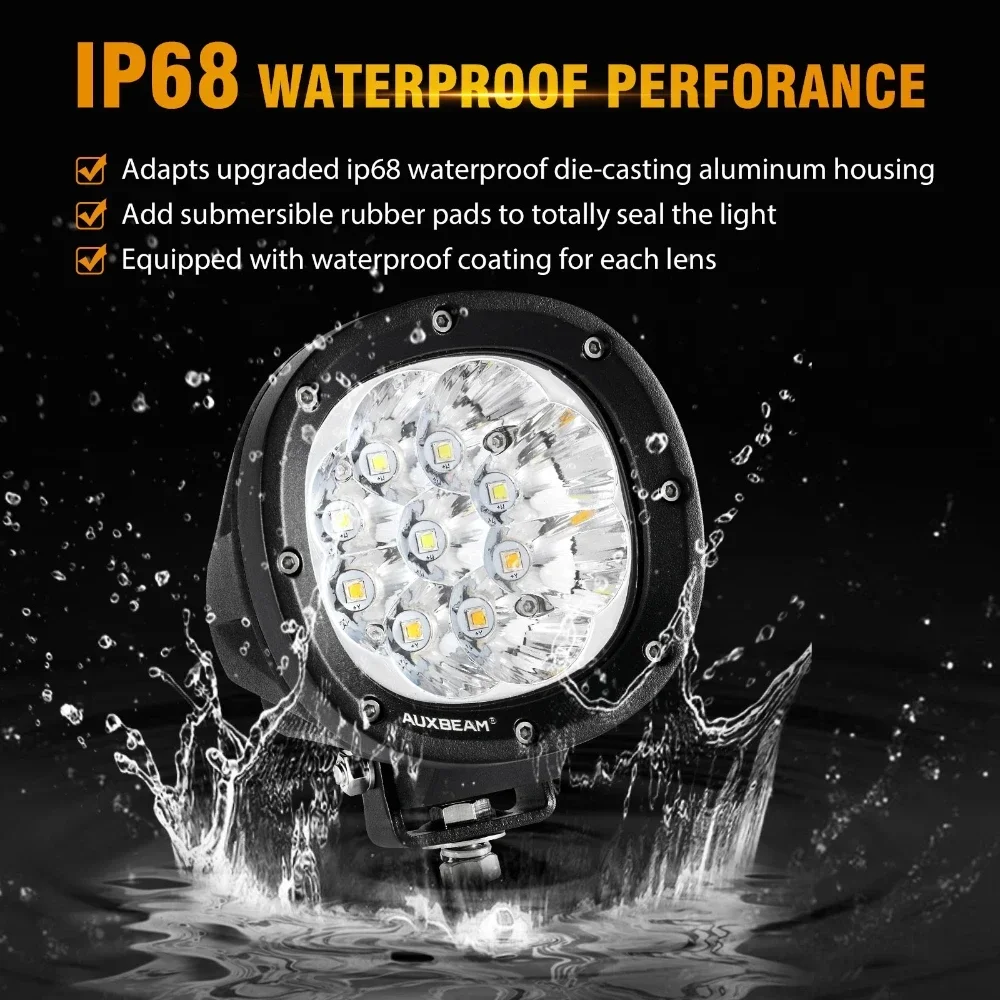 AUXBEAM 90W Universal LED Driving Pod Light Fog Lamp with Memory Function 6 Modes White & Amber Work Light with Wiring Harness