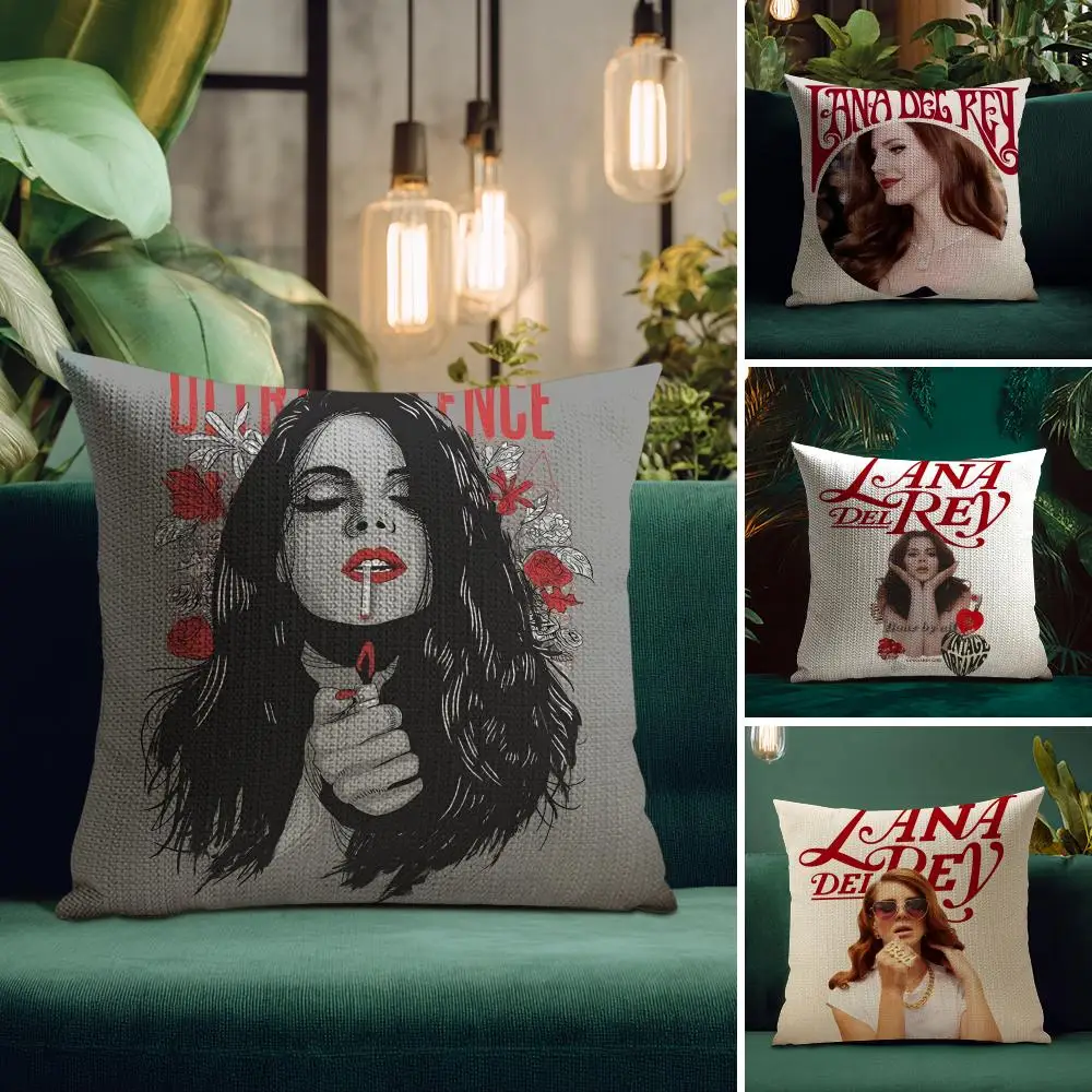 Singer L-Lana Del Rey Cushion Cover Natural Linen Pillow Case Double-Sided Print Decorative Sofa Pillowcase Home Decor Gift