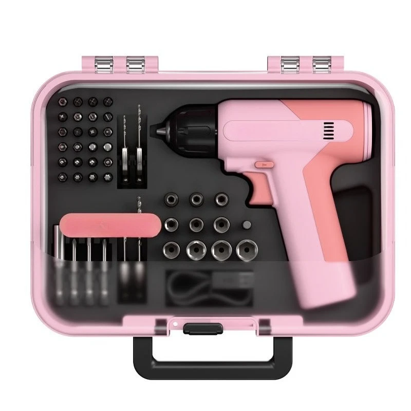 Small pink drill hand drill girl powder small household hand drill lithium battery charging multi-function