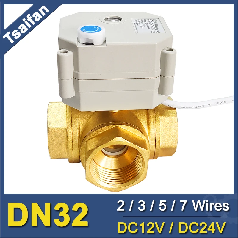 

TF32-BH3-B Brass DN32 3 Way T/L Type Actuated Ball Valve DC12V, 24V 2/3/5/7 Wires For hot/cooling water