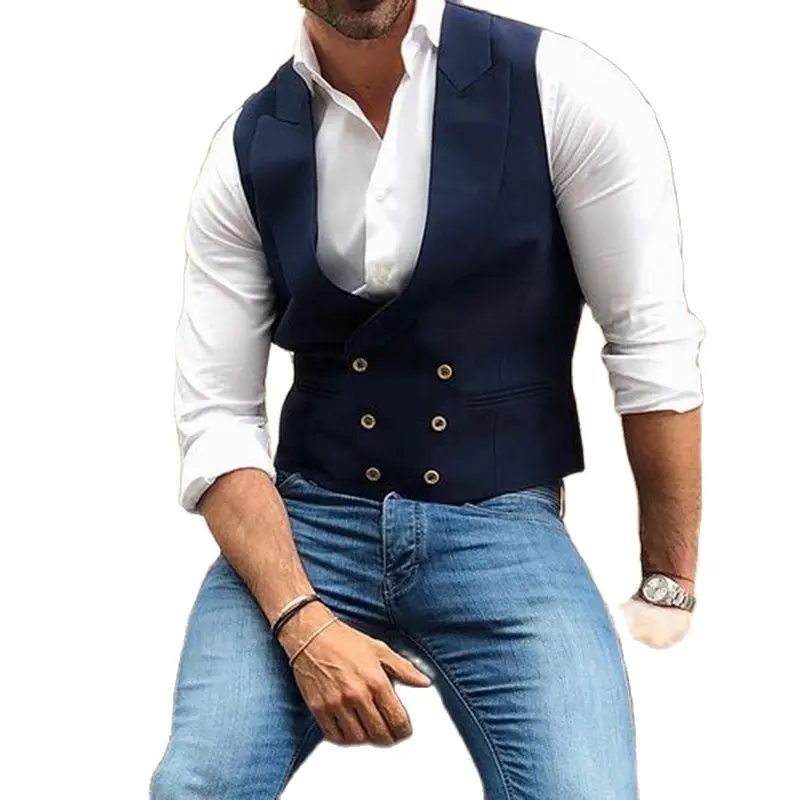 Men\'s Suit Vest Double Breasted Wedding Groom Vests Retro Slim Steampunk Waistcoat Sleeveless Jacket Men