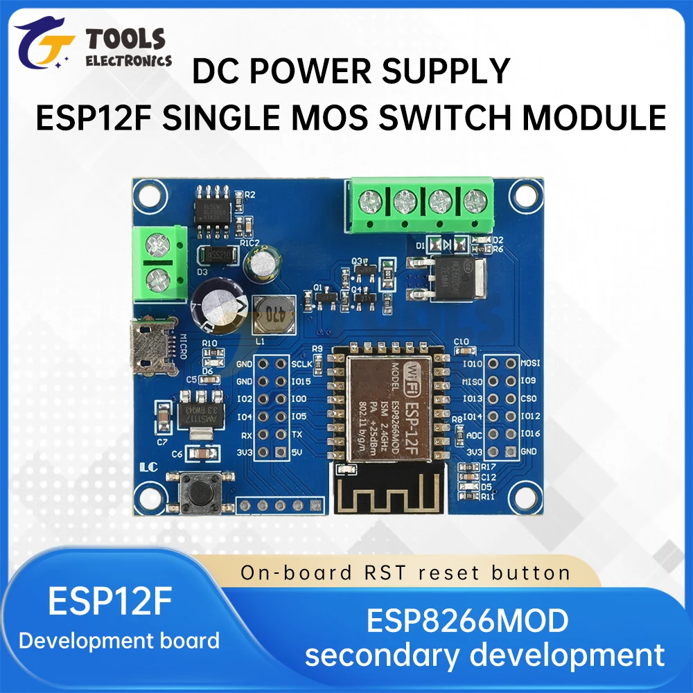 

ESP8566 WIFI Single Channel Relay MOS Switch Control Module DC 5-80V 1CH ESP-12F Development Board Micro USB Interface