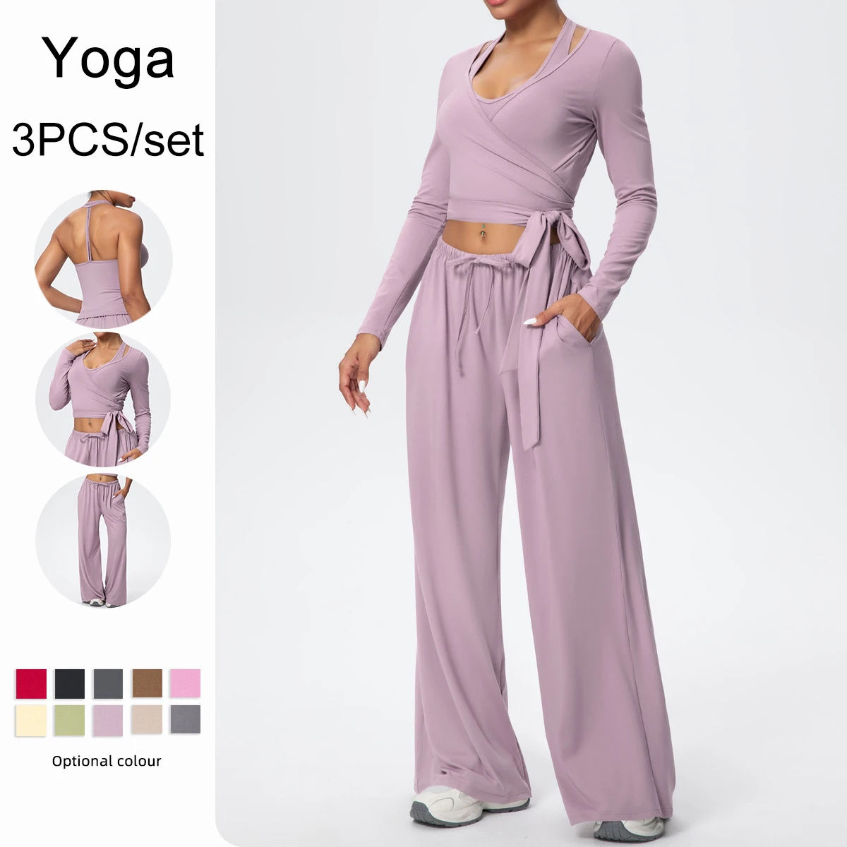 Women's Quick Drying Gym Yoga Set Loose Yoga Pants Beautiful Back I-shaped Vest Slim Yoga Long Sleeved Sports Running Yoga Set