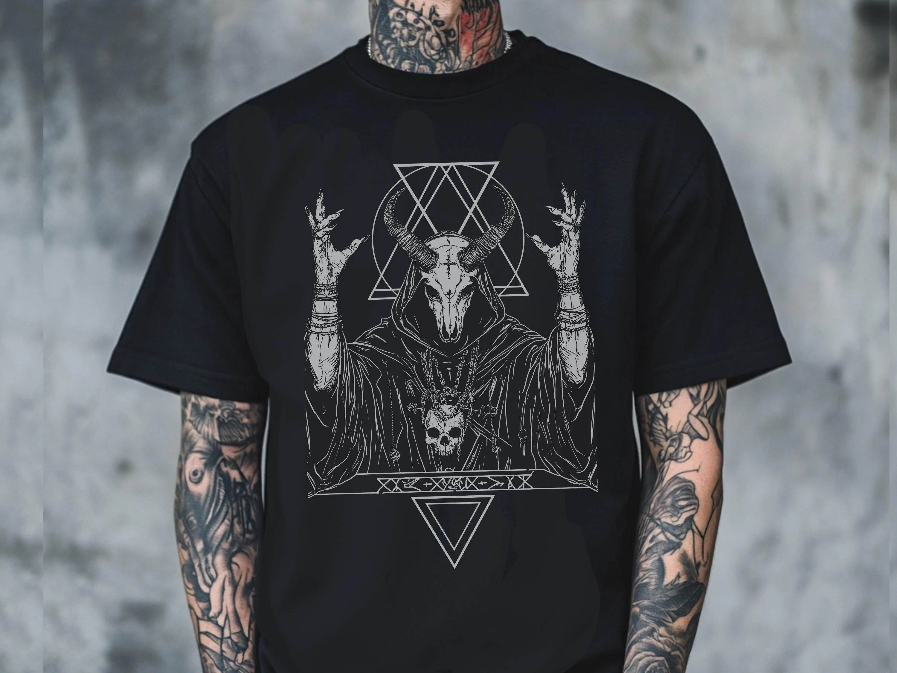 Summer Gothic Mysterious Comfortable Color T-shirt, Punk Pattern T-shirt, Horror Garbage Rock Shirt