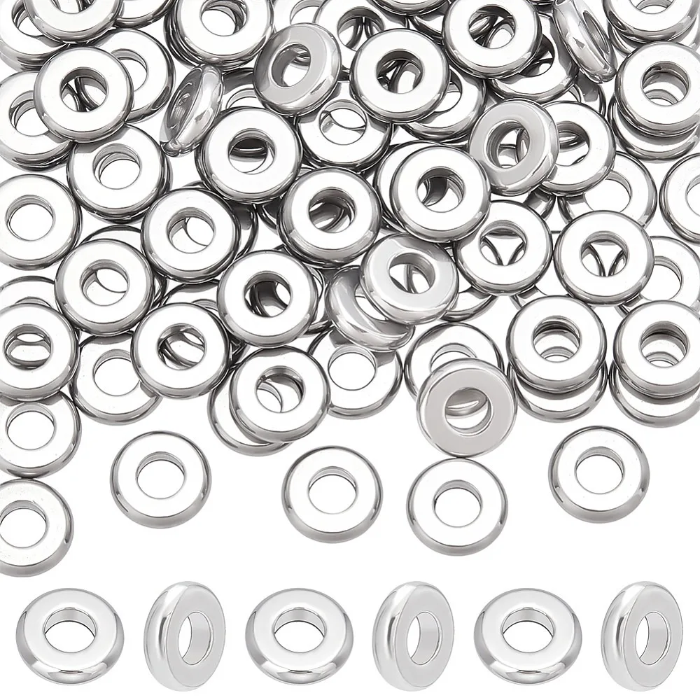 100Pcs 304 Stainless Steel Spacer Beads Flat Round Stainless Steel Color 8x2mm Hole: 3.5mm