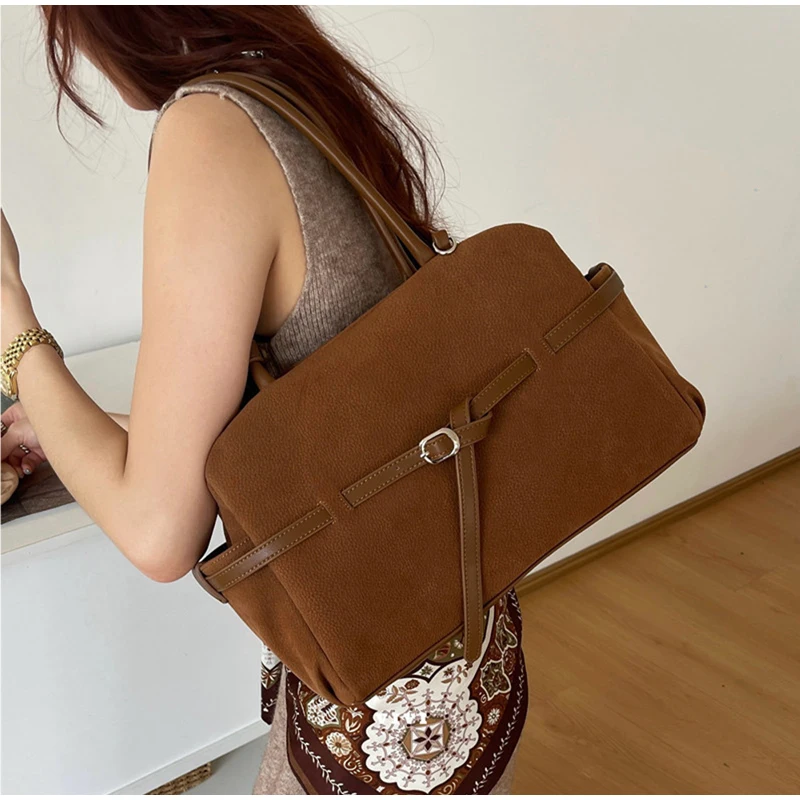 

Retro Simple Tote Bag New High-end Belt Buckle Handbag Versatile Commuting High-quality Autumn Brown Ladies Square Crossbody Bag