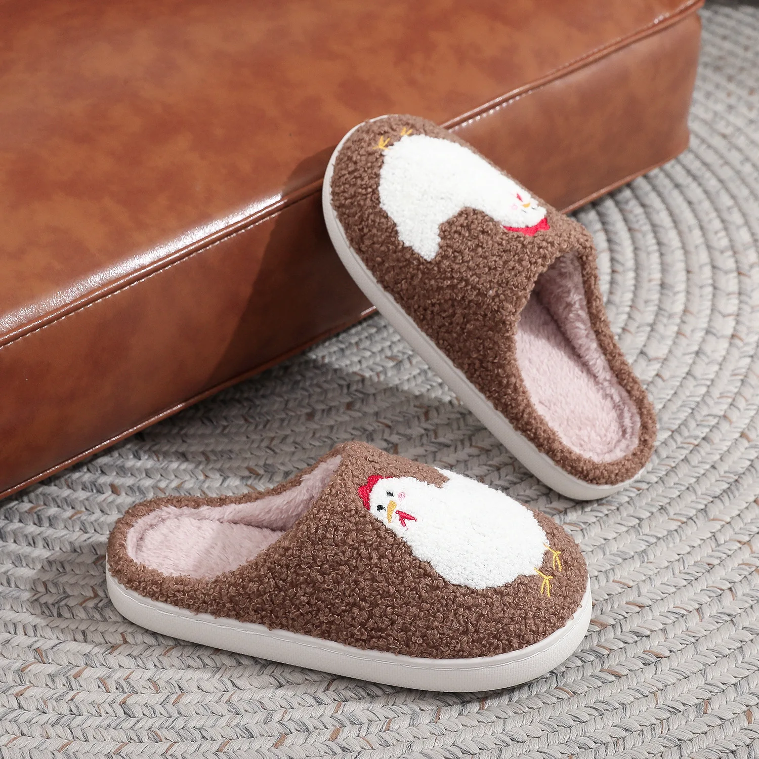 2026 Damen Herren Cartoon Niedliche Küken-Druck Baumwoll-Hausschuhe Fleece-Oberfläche für Zuhause Herbst Winter Leichte Weiche Innenraum-Schuhe – Detail 6