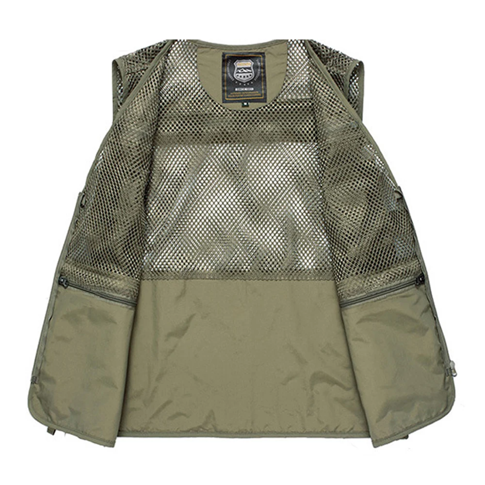 TRVLWEGO Men's Hiking Mesh Breathable Openwork Camouflage Journalist Photographer Fishing Vest Waistcoat Camping Jacket Coat