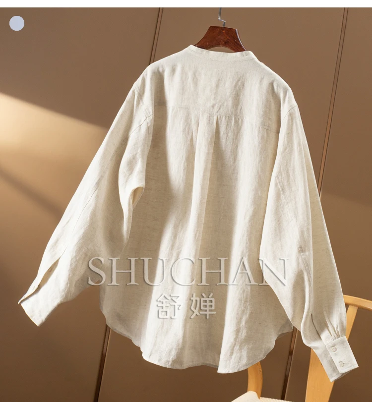 100% Inen Embroidery Loose Stand-up Collar Shirt Women's 01C0  Blusas Mujer De Moda 2025 Womens Tops