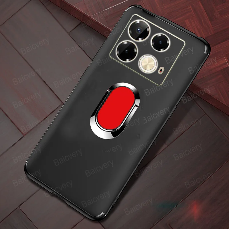 Phone Case For Infinix Note 40S X6850B Black Matte Soft TPU Protective Cover With Oval Bracket