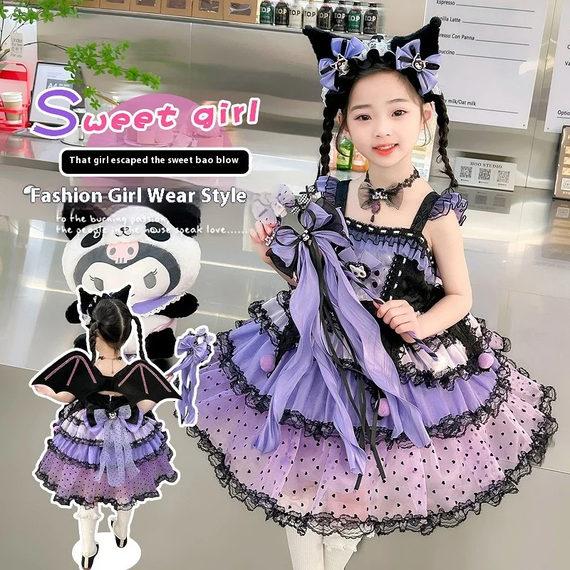 2024 Sanrio Cosplay abiti da principessa Kuromi Lolita primavera autunno Costume per bambini vestito gonna gonfia vestito carino ragazze stile regalo