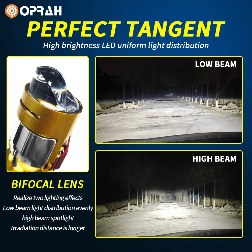 Oprah Dual Lens Auto Lamp Mini proiettore Lens Led H4 lampadine faro Hi/Low Beam Light Automobile faro Turbo 6000K 12000LM