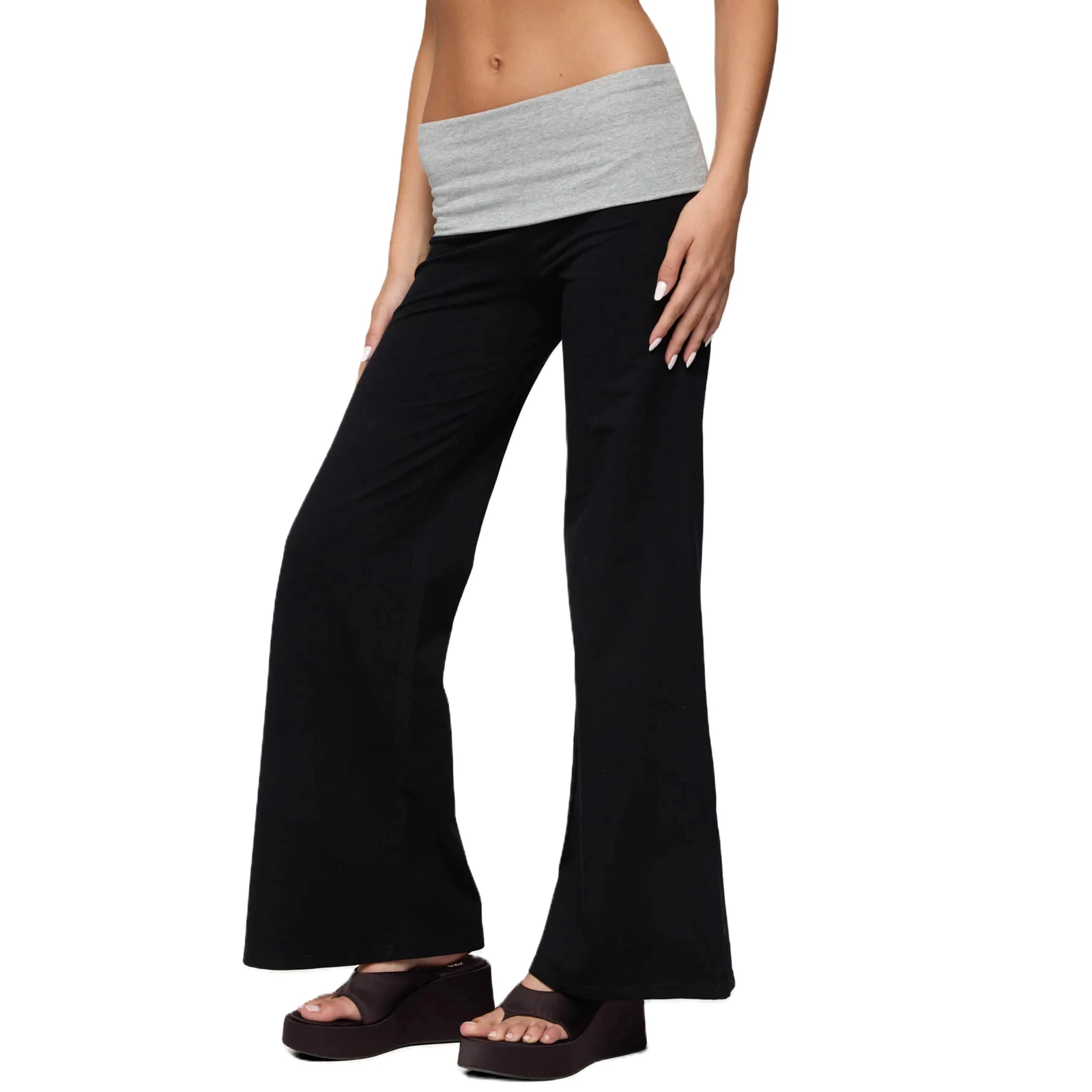 Pantalones de Yoga plegables para mujer, pantalones de chándal de Color contrastante de cintura baja para uso diario, ropa de calle para actividades al aire libre