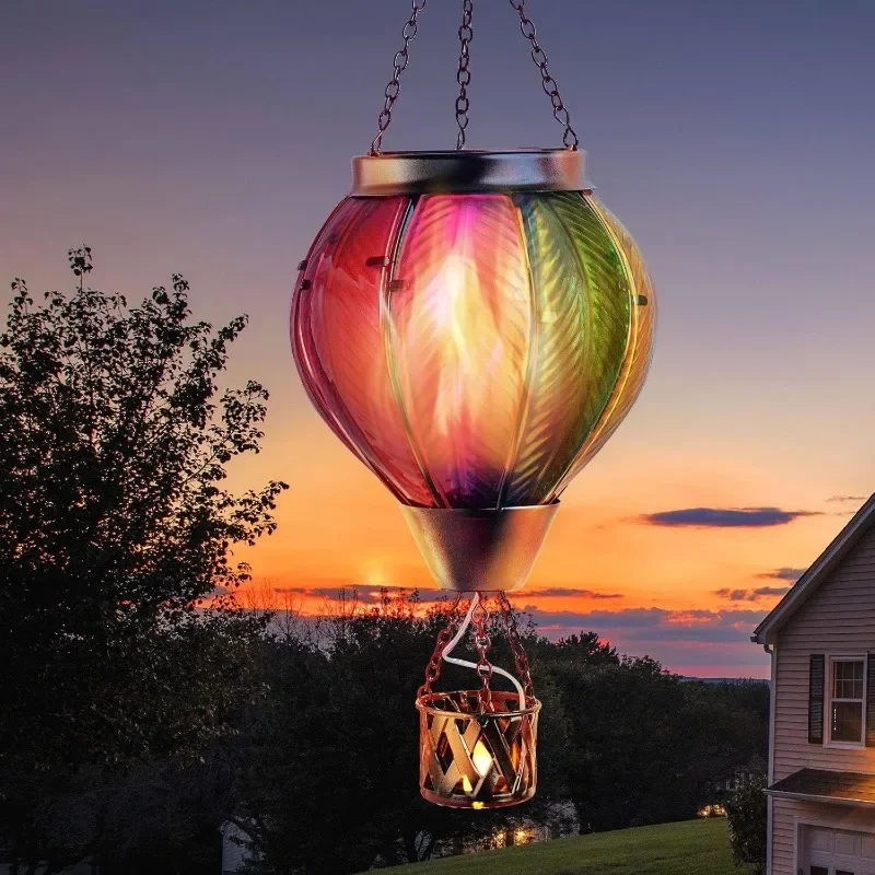 Waterproof Pearlescent stained glass flashes the flame light of outdoor lantern hanging lights solar hot balloon