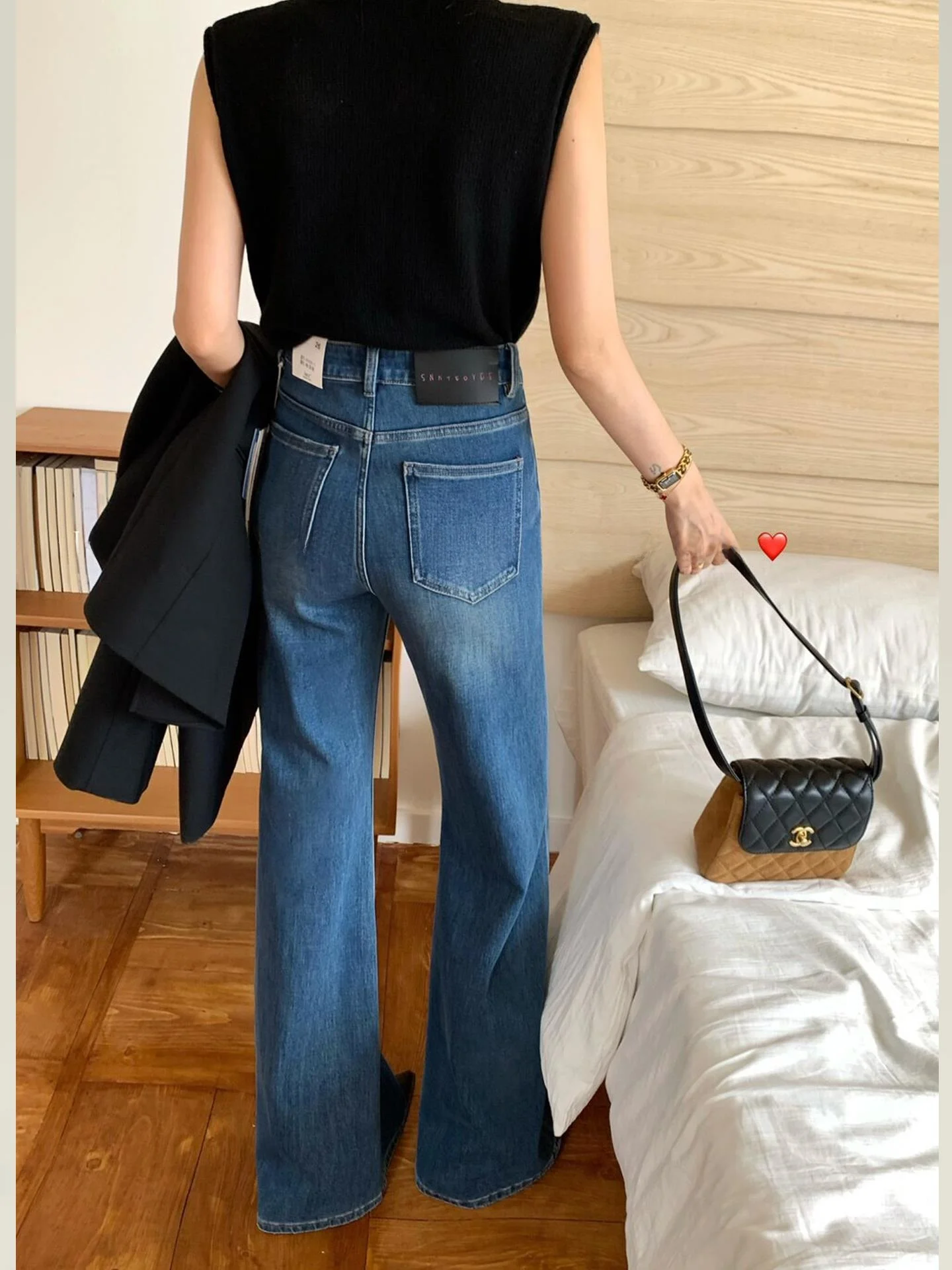 Bleu taille haute évasé jambe droite jean femmes Premium Denim pantalon Dongda Gate automne nouveau Sle décontracté taille haute jean