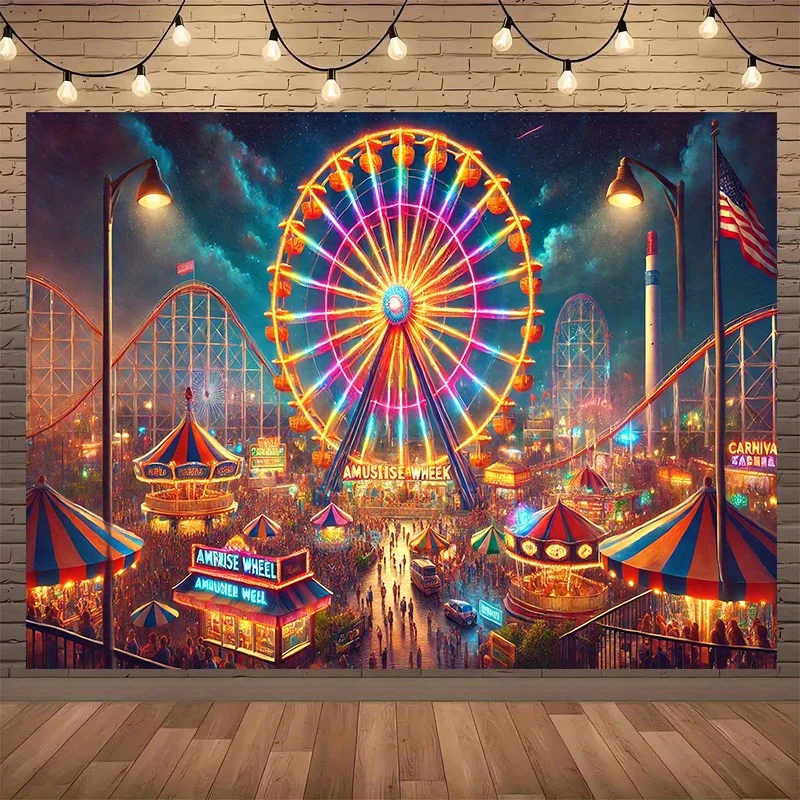 1 piece of amusement park Ferris wheel background cloth - suitable for home decoration, parties, studios, and homesL