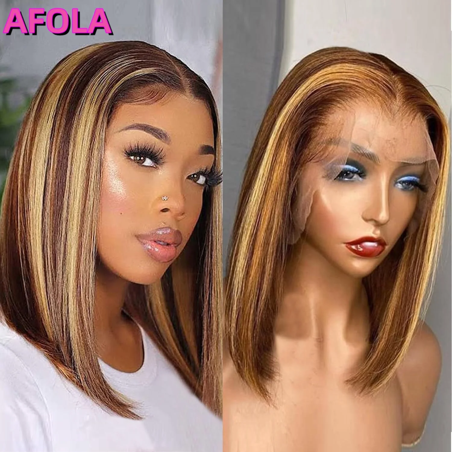 

Highlight Lace Front Bob Wig Human Hair 14 Inch Ombre Honey Blonde 13x4 Hd Lace Front Wigs Human Hair Pre Plucked 4/27 Colored