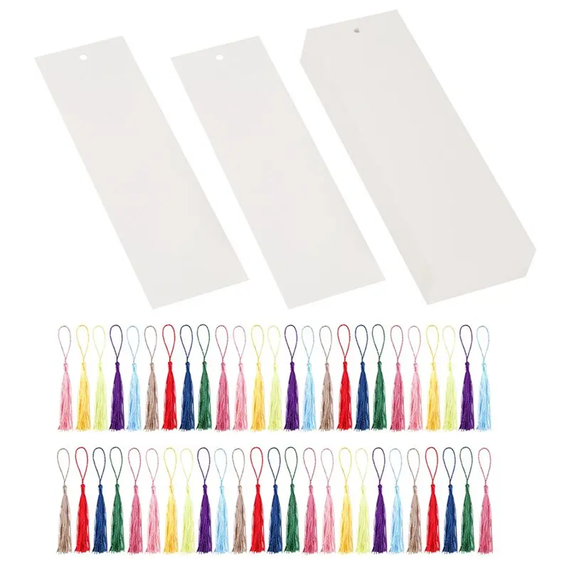 B03C-100X Watercolor Paper Blank Bookmarks With Colorful Tassels DIY Book Marks Kit,Bookmark Pad For DIY Classroom