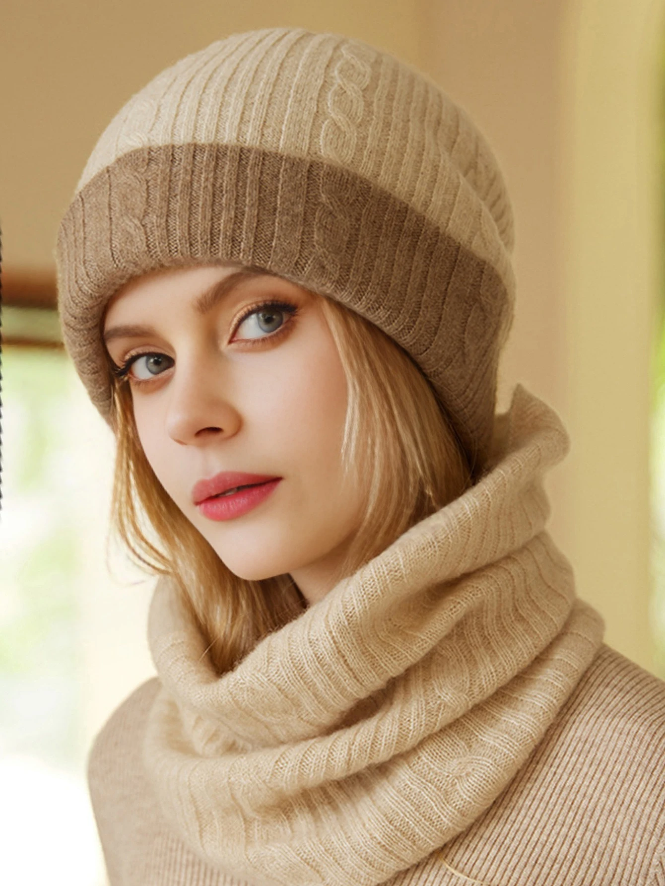 100%Cashmere Beanies for Women Winter Thick 2 Layer Wearable Twist Skullies Soft Warm Luxury Cashmere Flipped Heap Pullover Cap