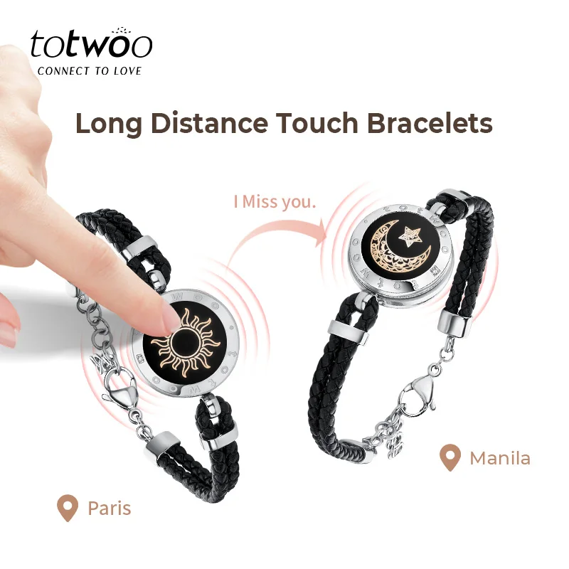 TOTWOO Long Distance Touch Bracelets for Couples ,Light up&Vibration Relationship Gifts for Couples Smart Jewelry Love Bracelets