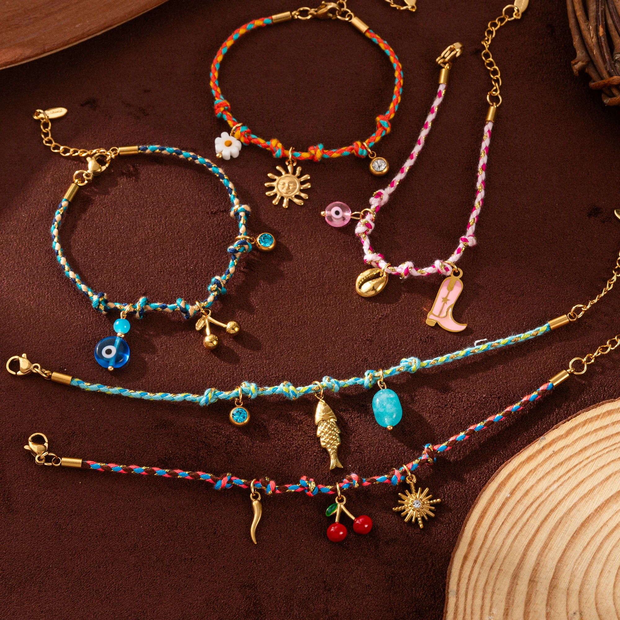 Handmade color woven rope bracelet light luxury dopamine high-end natural stone bracelet