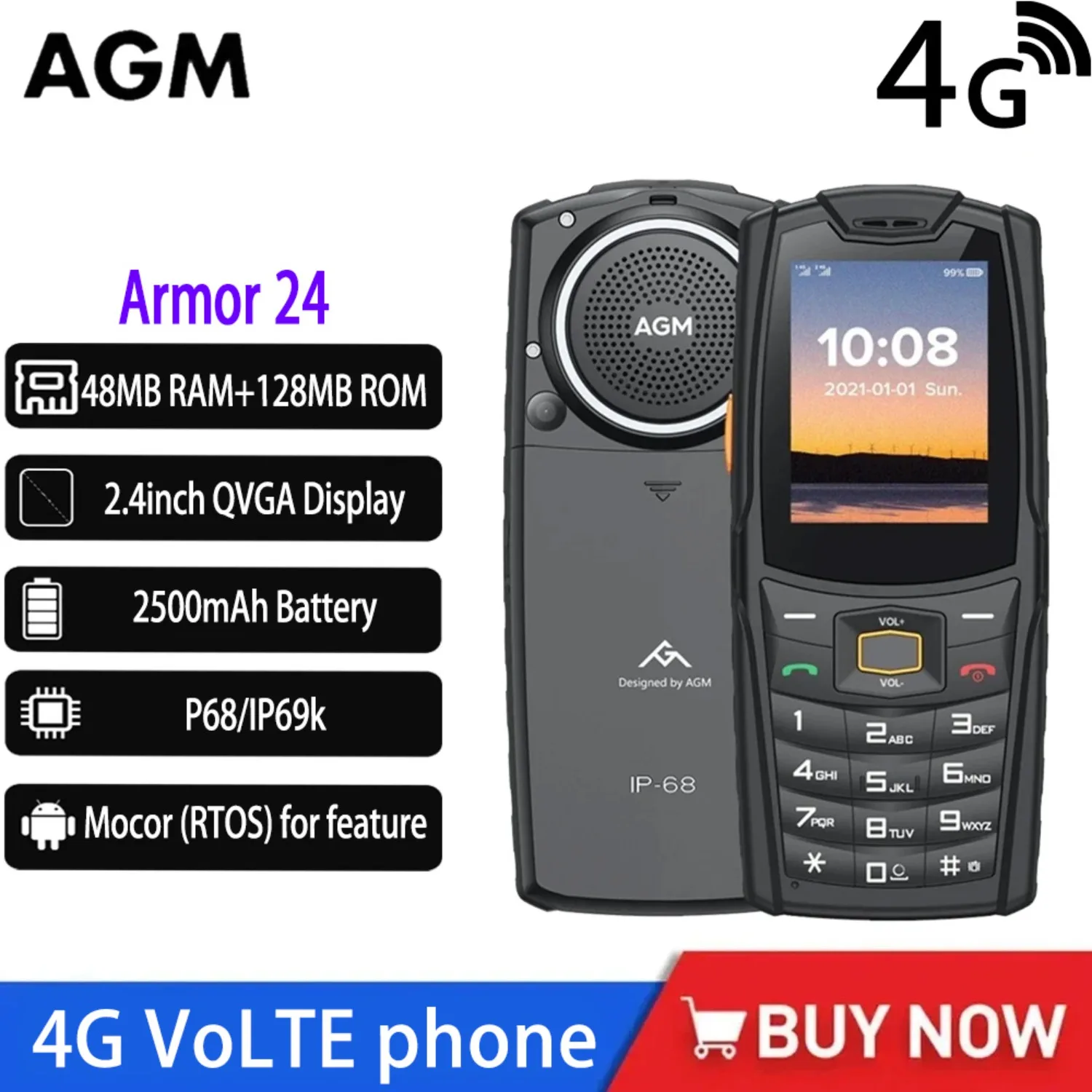 

AGM M6 IP68 кнопочные телефоны 4G разблокированный мобильный телефон 2500 мАч прочный телефон с двумя SIM-картами телефона для пожилых русских версий