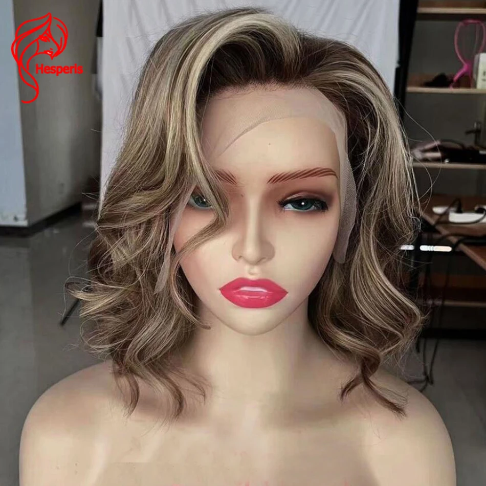 

Hesperis Blonde Highlight Short Wave Human Hair Wigs Brazilian Remy 13x6 Lace Front Highlight Wig Pre Plucked With Baby Hair