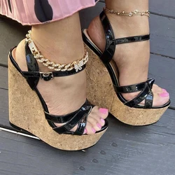 SEIIHEM sandali da donna zeppa con plateau Open Toe cinturini alla caviglia lucidi tacchi alti da donna scarpe estive donna taglia grande 39 41 45 50 52