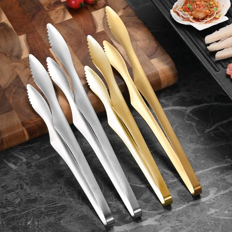 Stainless Steel Kitchen Utility Tongs Heavy Duty Serving Tong  Grill Clamp Beefsteak Clip  for Cooking, BBQ, Meat, Salad, Ice