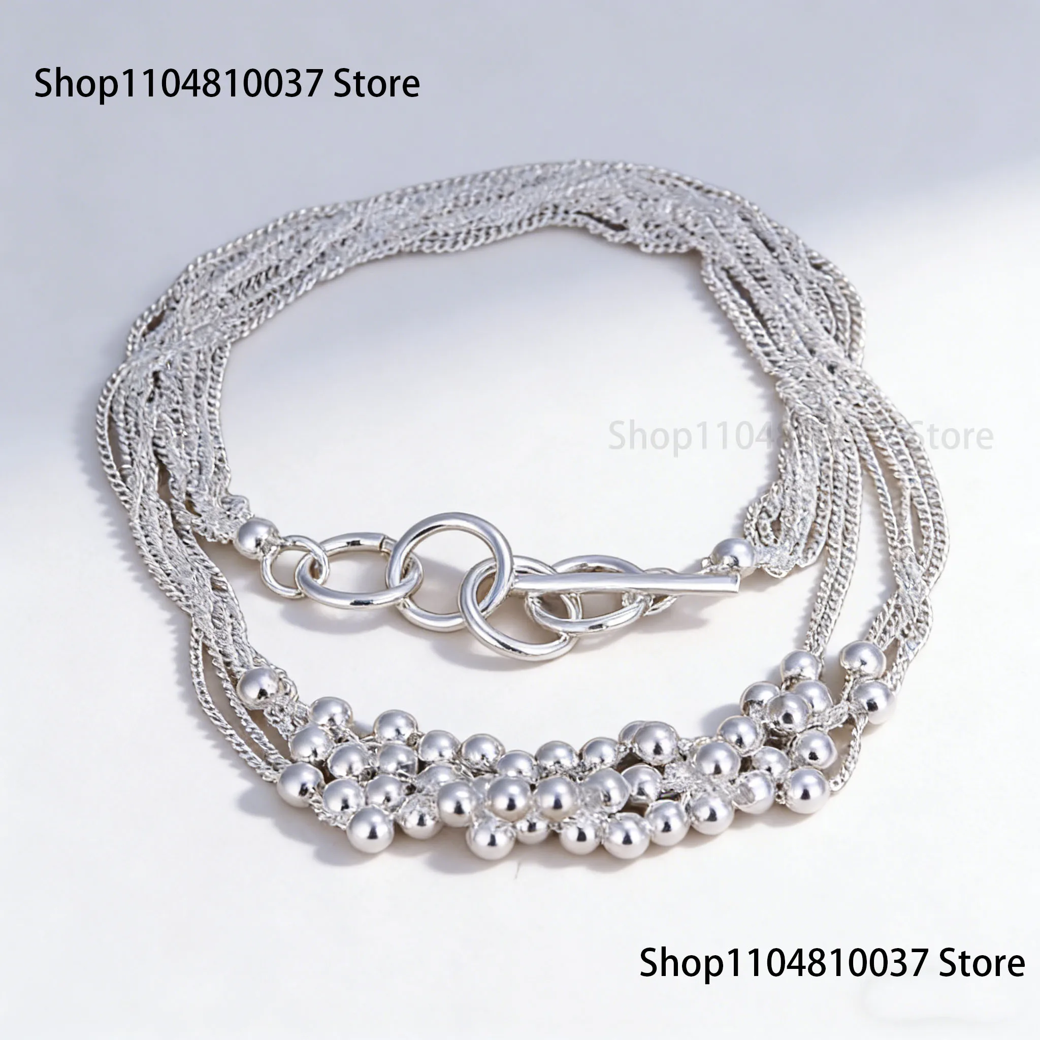 

Women's 925 Sterling Silver Multi-Thread Tassel Necklace with Light Beads for Party Wedding Engagement Jewelry Gift