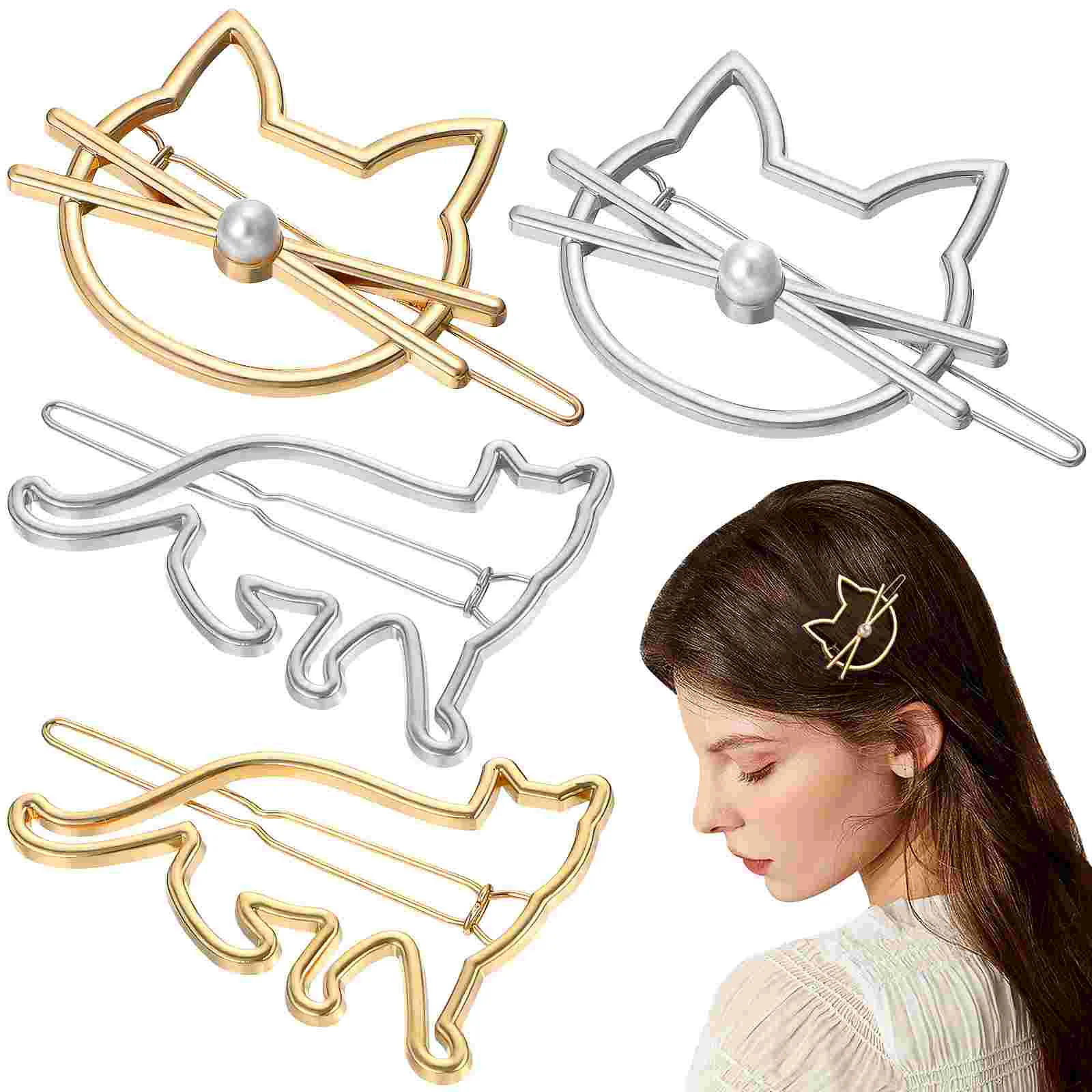 4 pçs grampos de cabelo para acessórios grossos feminino franja encaracolado grampos em forma de gato presilhas