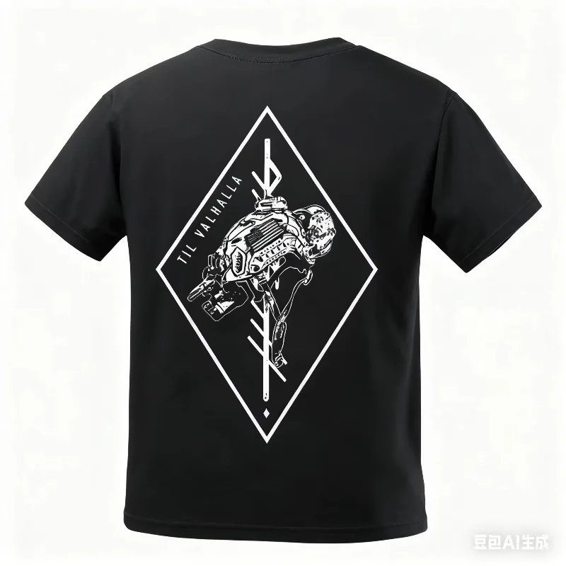 

2026 Summer New Products Military Style Tough Guy Style - Checkered Tactical Helmet Style Round-neck Short-sleeved T-shirt