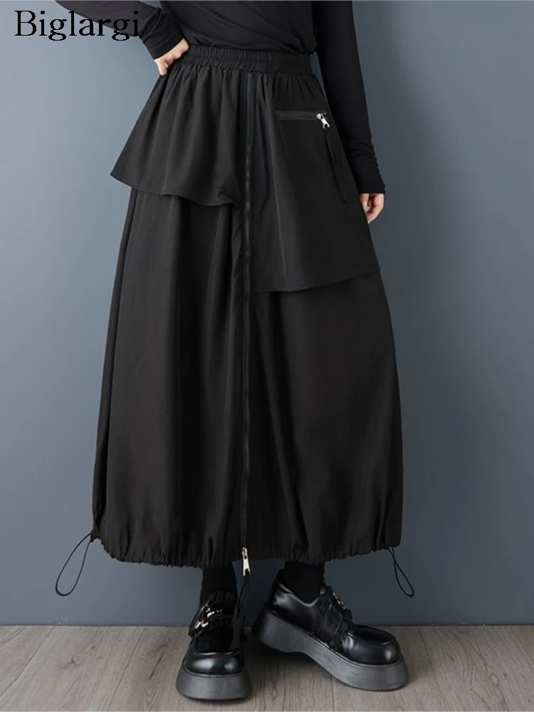 

Негабаритная весенне-осенняя новая юбка, женская свободная лоскутная модная женская юбка с эластичной резинкой на талии, повседневные женские длинные юбки трапециевидной формы