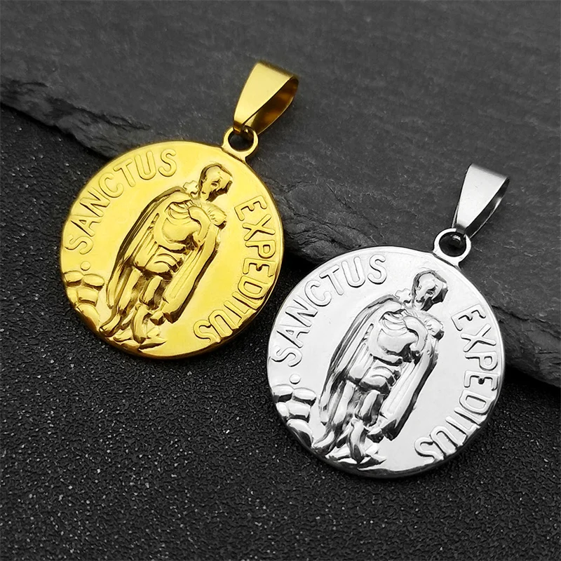 3Pcs Sanctus Expeditus Medallion Pendants For Men Women Stainless Steel Gold Silver Color Catholicism Amulet Charms Jewelry