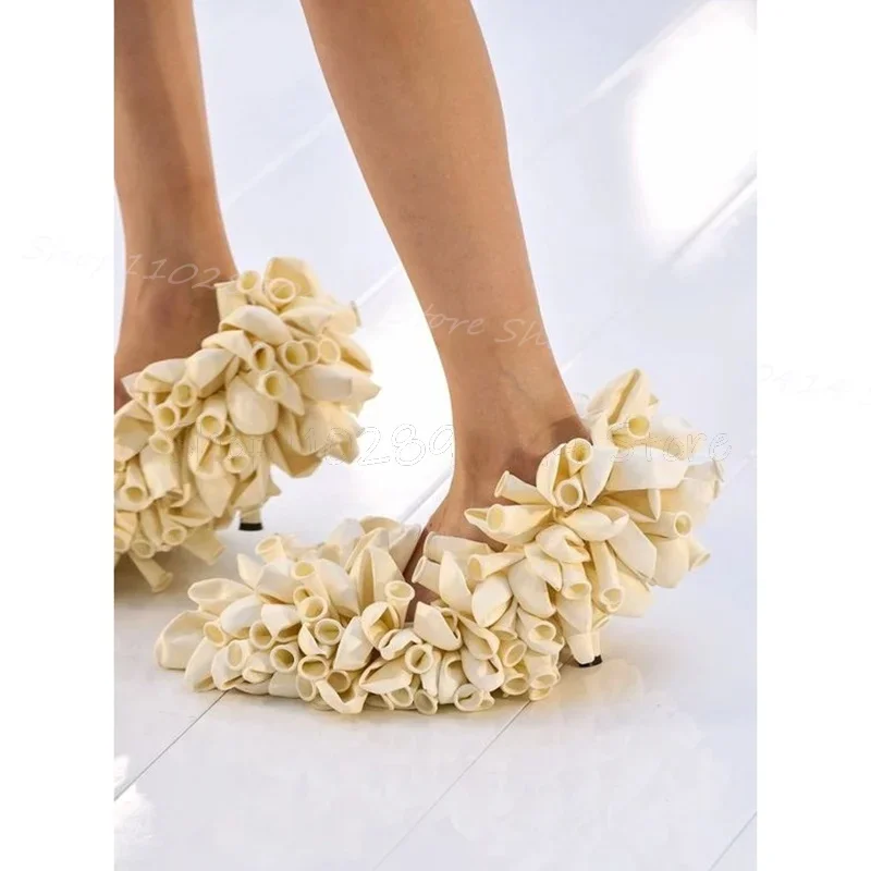 黄色いバルーンデザインのポインテッドトゥランウェイパンプス、スリッポン、レディースシューズ、細いハイヒール、斬新なファッション、パーティー2024、女性用靴